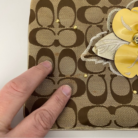 Coach Signature Crossbody with Yellow and Metallic Gold Leather Flower - Picture 4 of 17